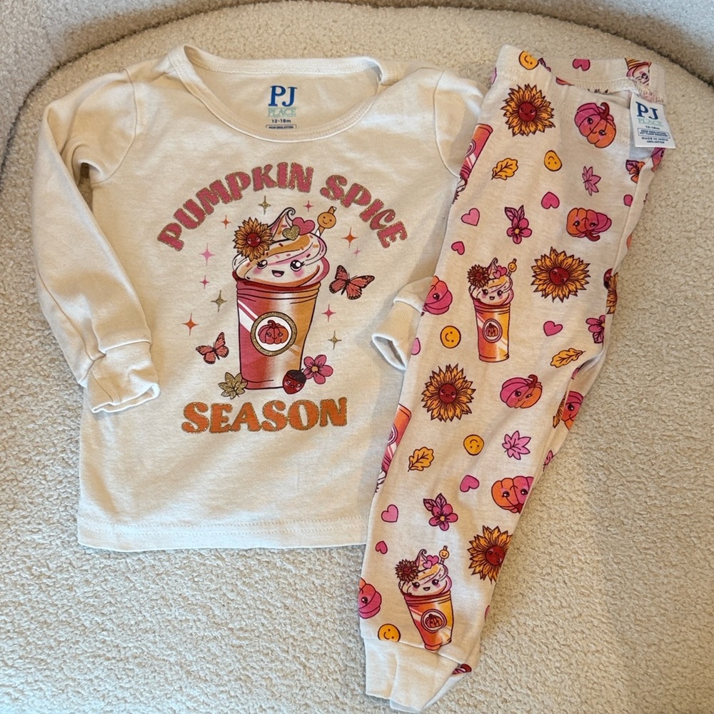 The Children's Place Cream and Pink Pumpkin Spice Pajama Set
